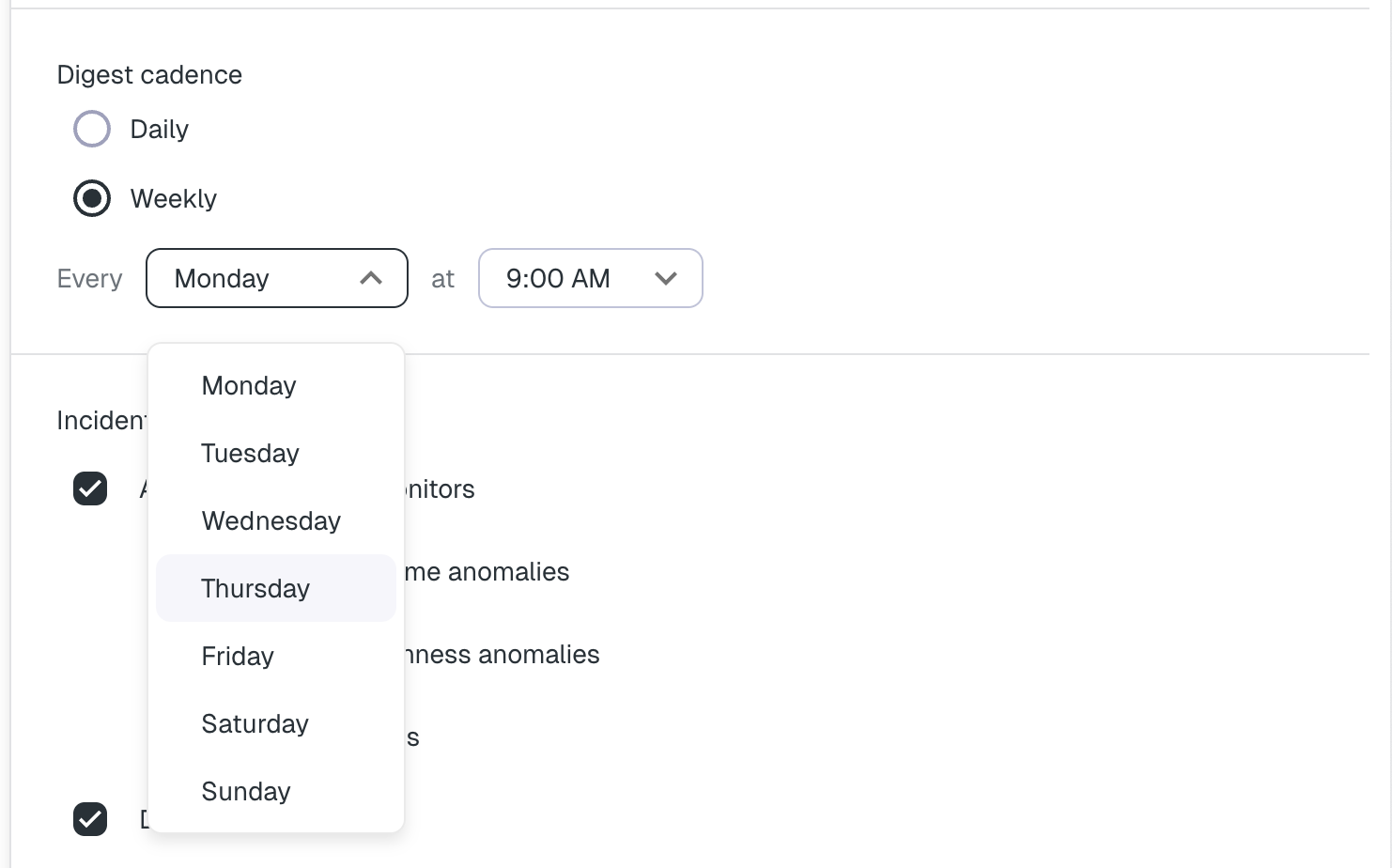 Digest cadence selector