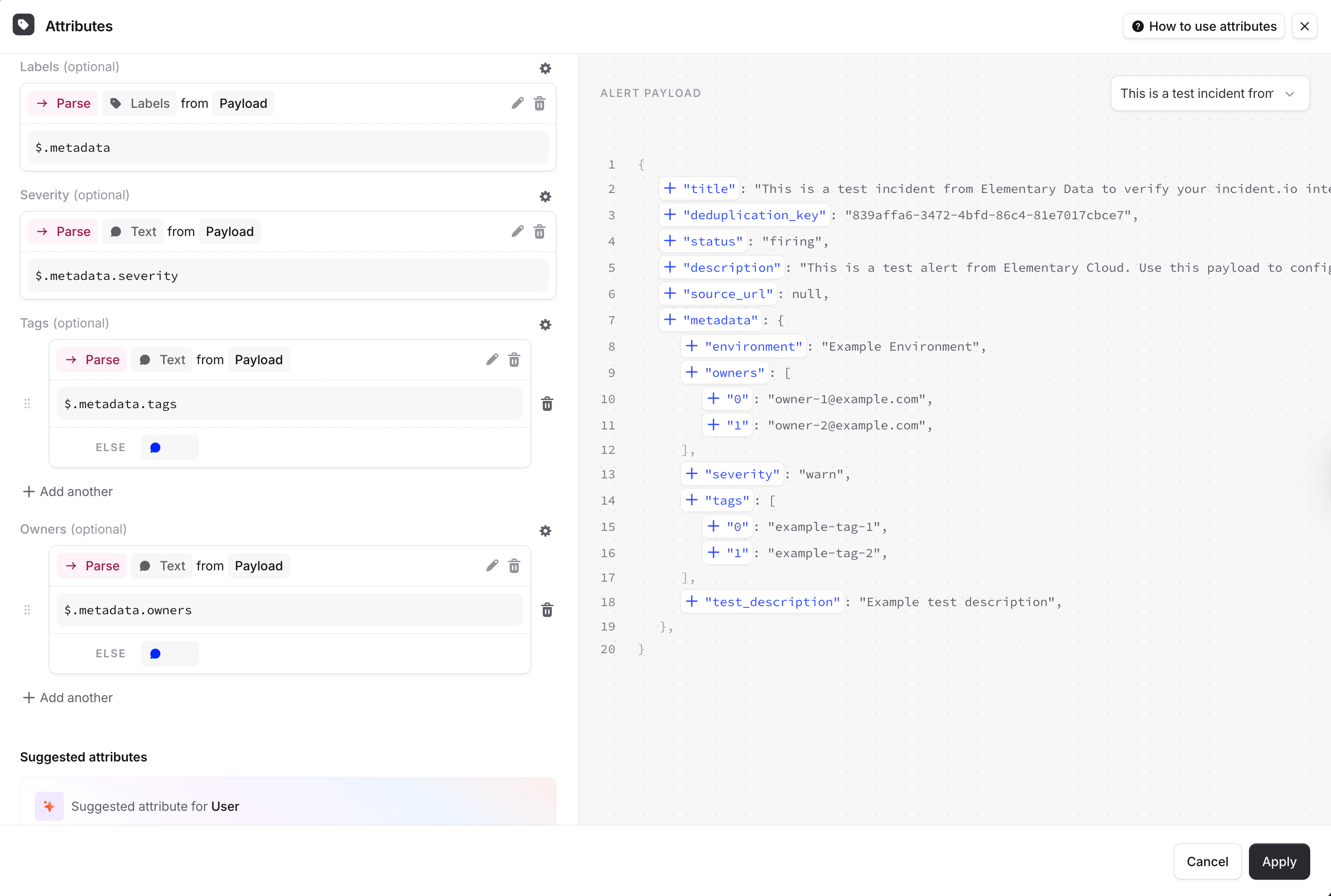 Configure alert attributes in incident.io