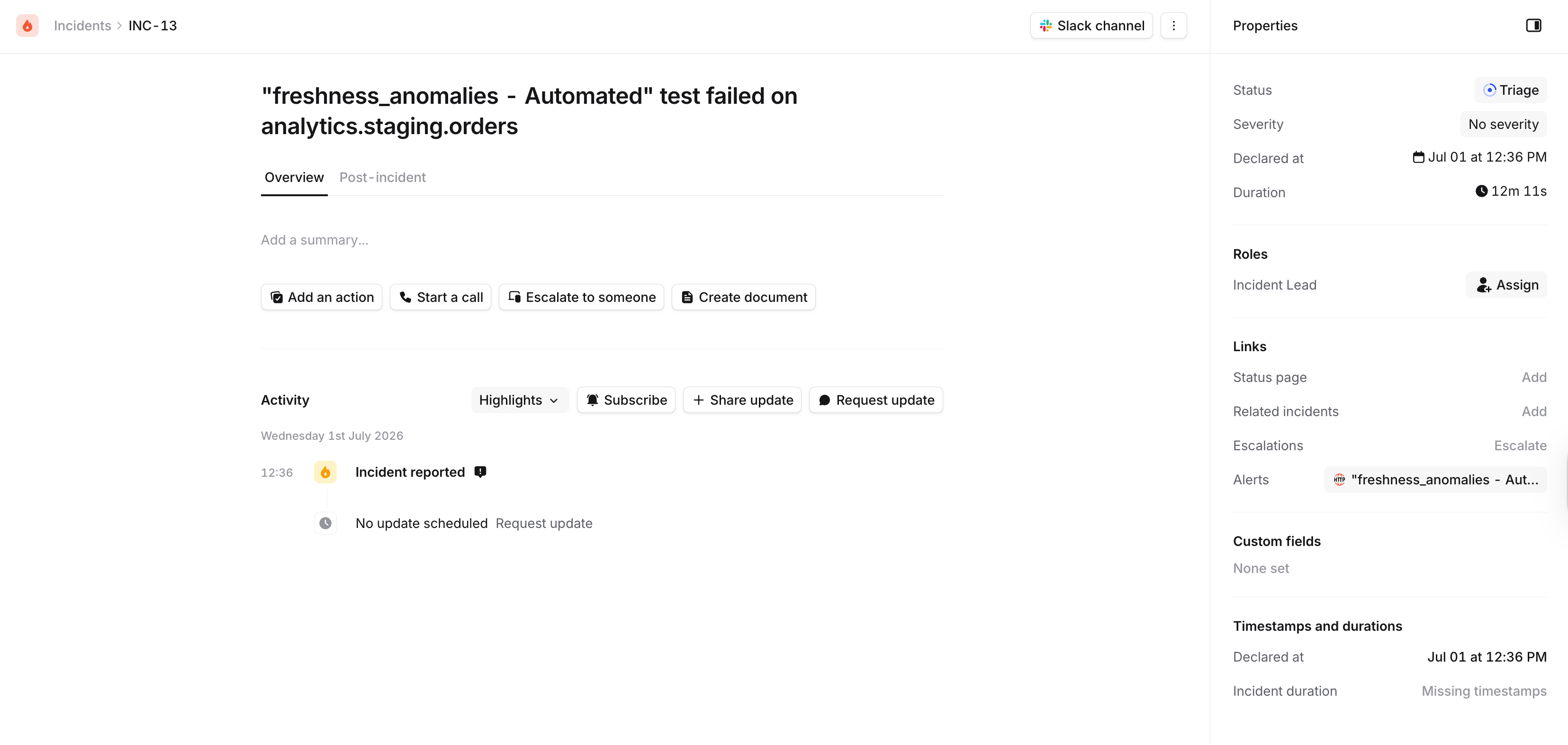 Incident created from Elementary alert in incident.io