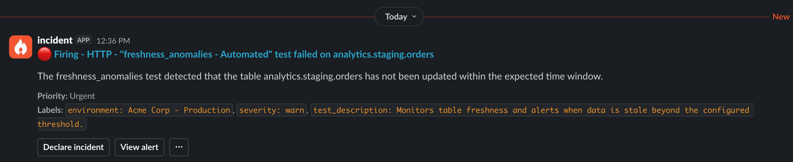 Elementary alert notification in Slack via incident.io