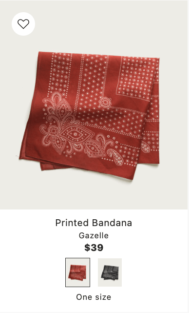 Red bandana expanded on hover showing both products in the group