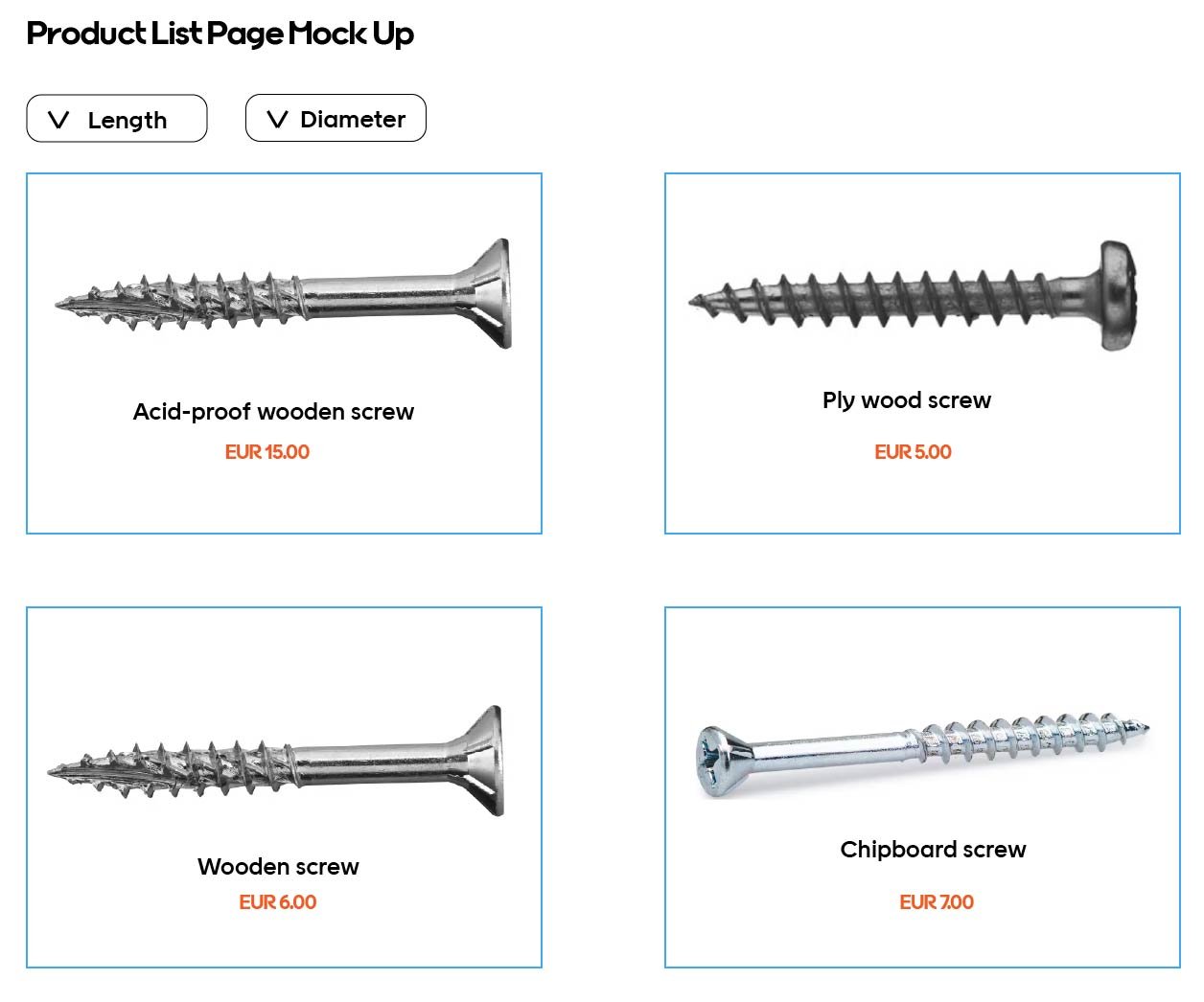 DIY product list page mockup