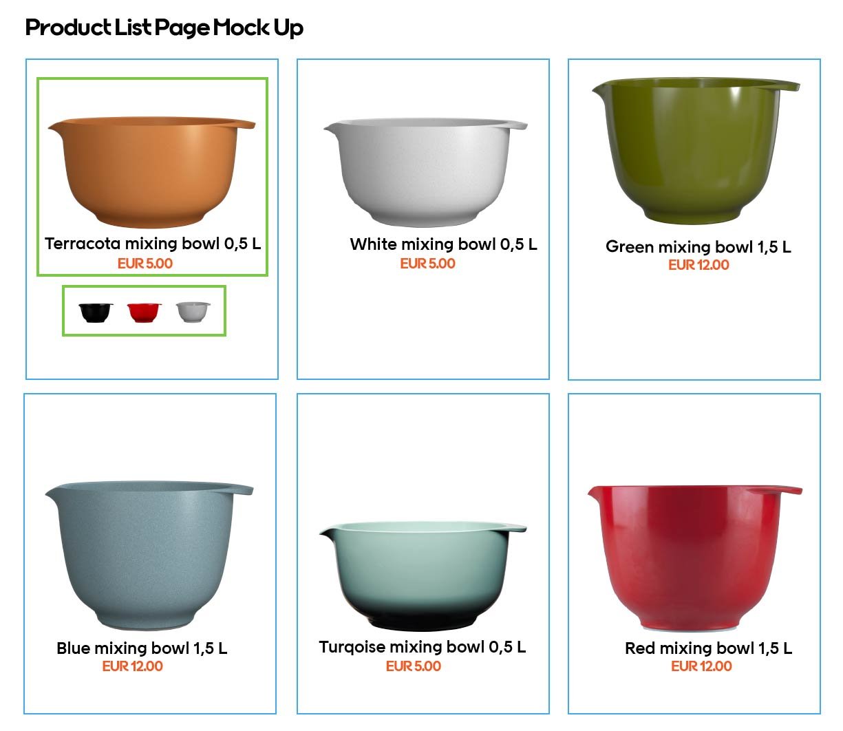 Homeware product list page mockup