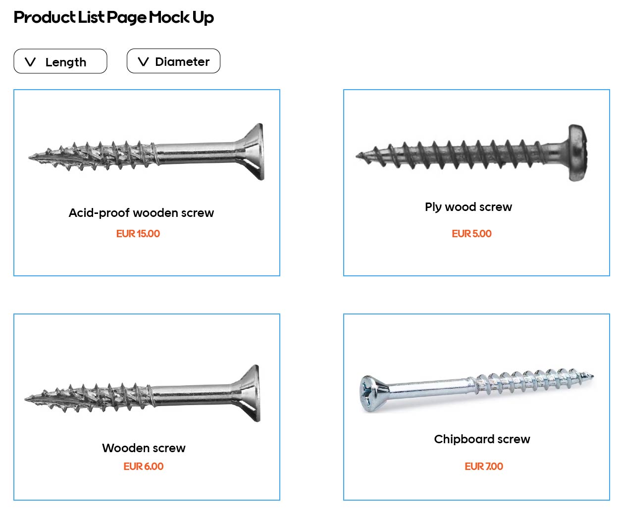 DIY product list page mockup