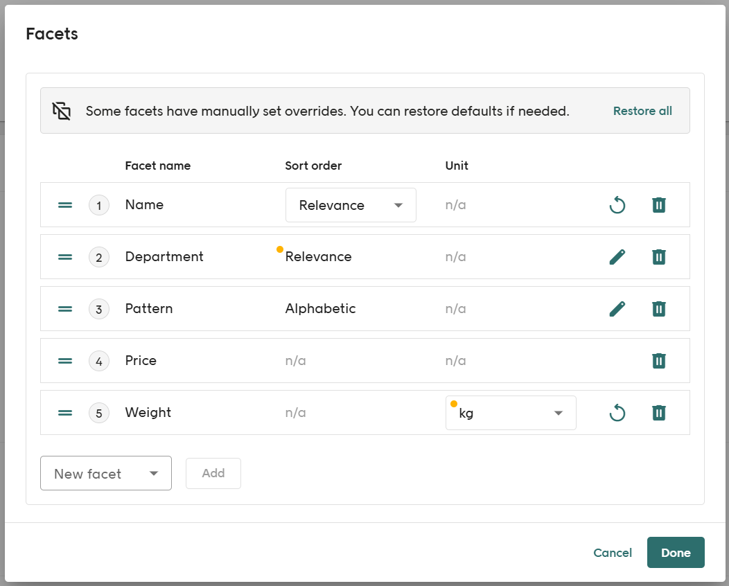 Facet context editor