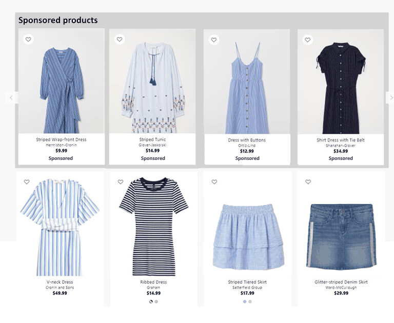 Sponsored list example on a category page