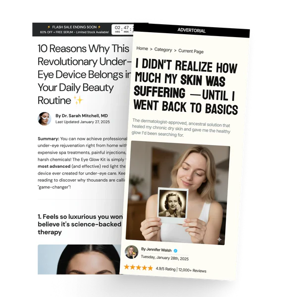 Advertorial and listicle page examples