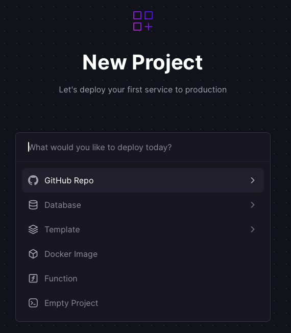 Railway new project selection screen