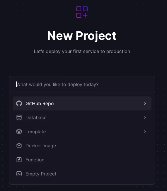 Railway new project selection screen