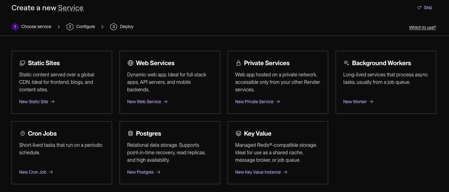 Render service type selection