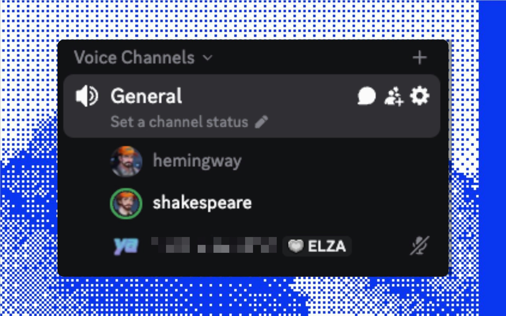 Discord voice channel showing Shakespeare and Hemingway engaged in literary debate with their unique voices