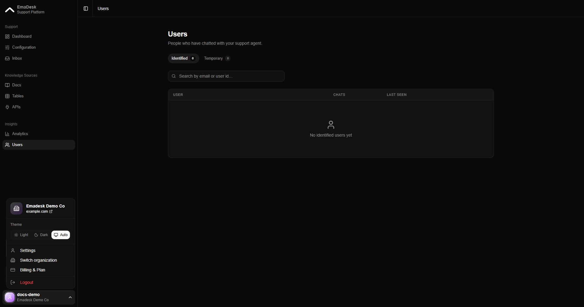 User menu