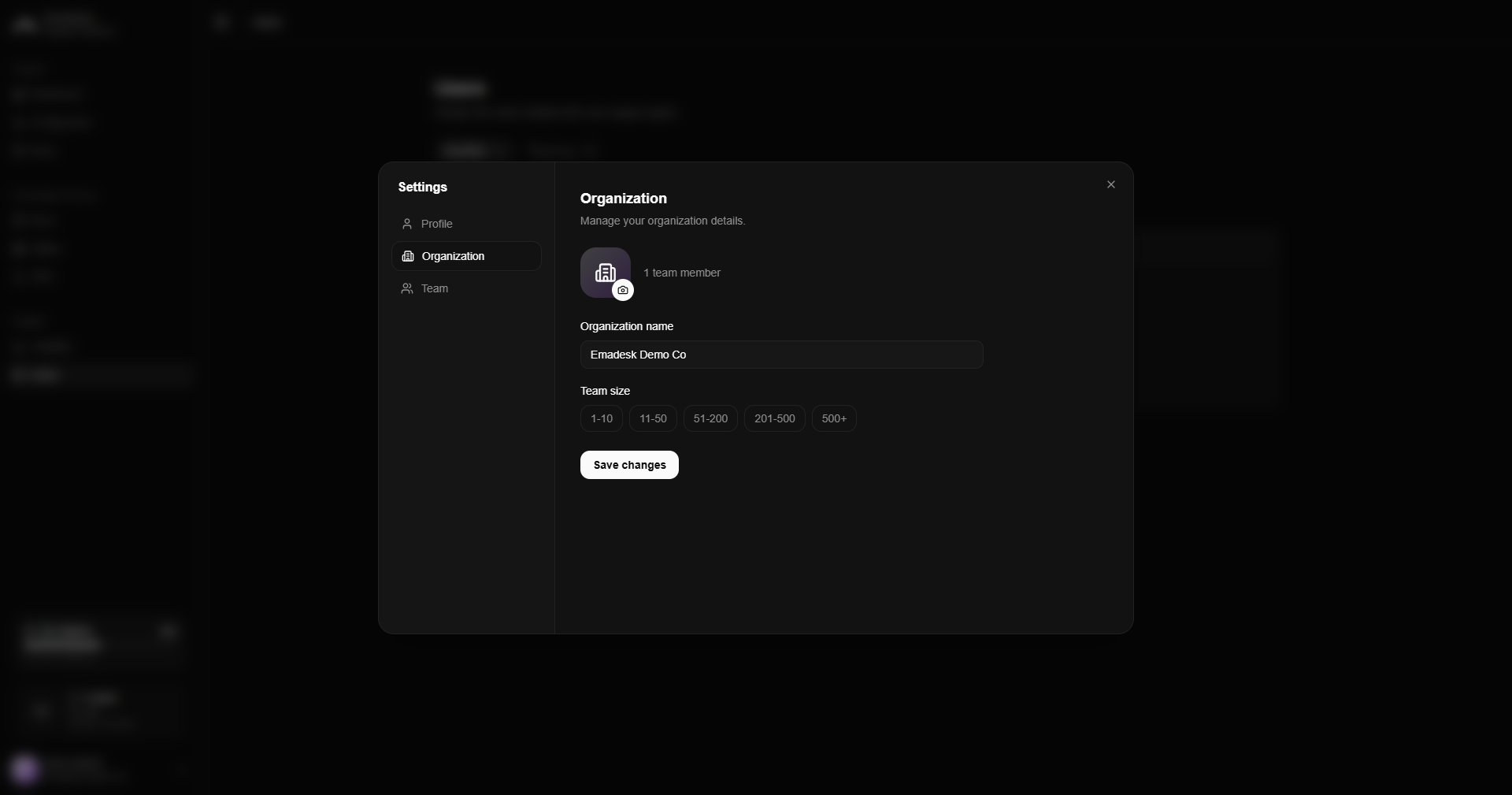 Organization tab