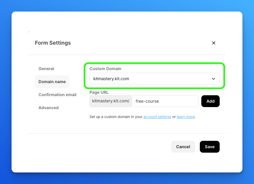 Custom Domain Selectable From Landing Page