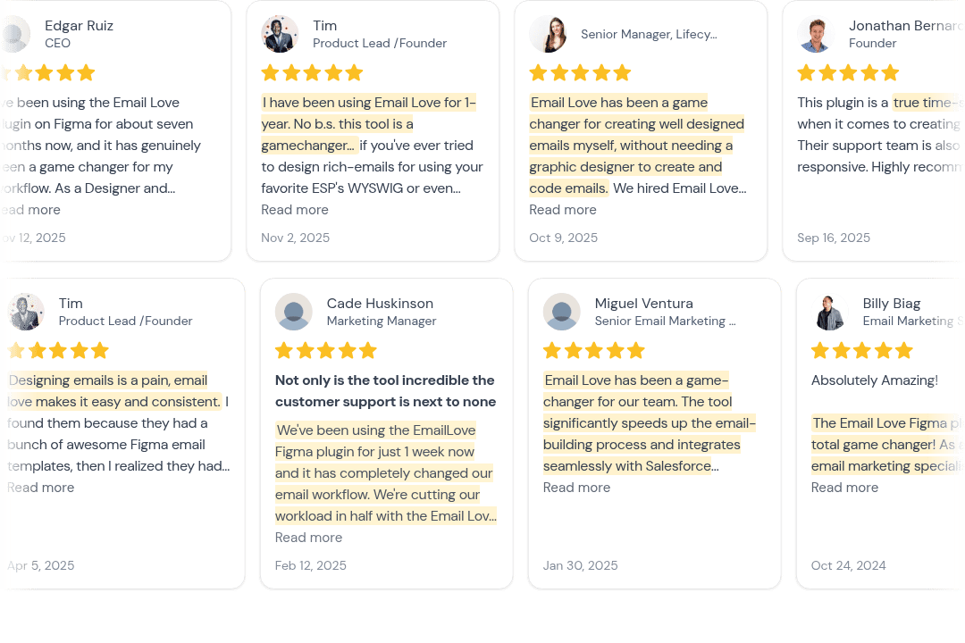 Marquee of customer logos from teams that use Email Love