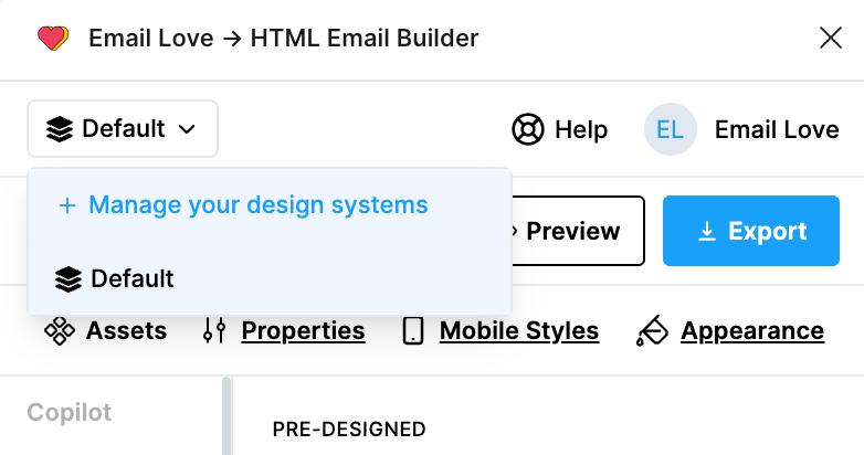 The plugin's design system manager showing the Create a Design System form