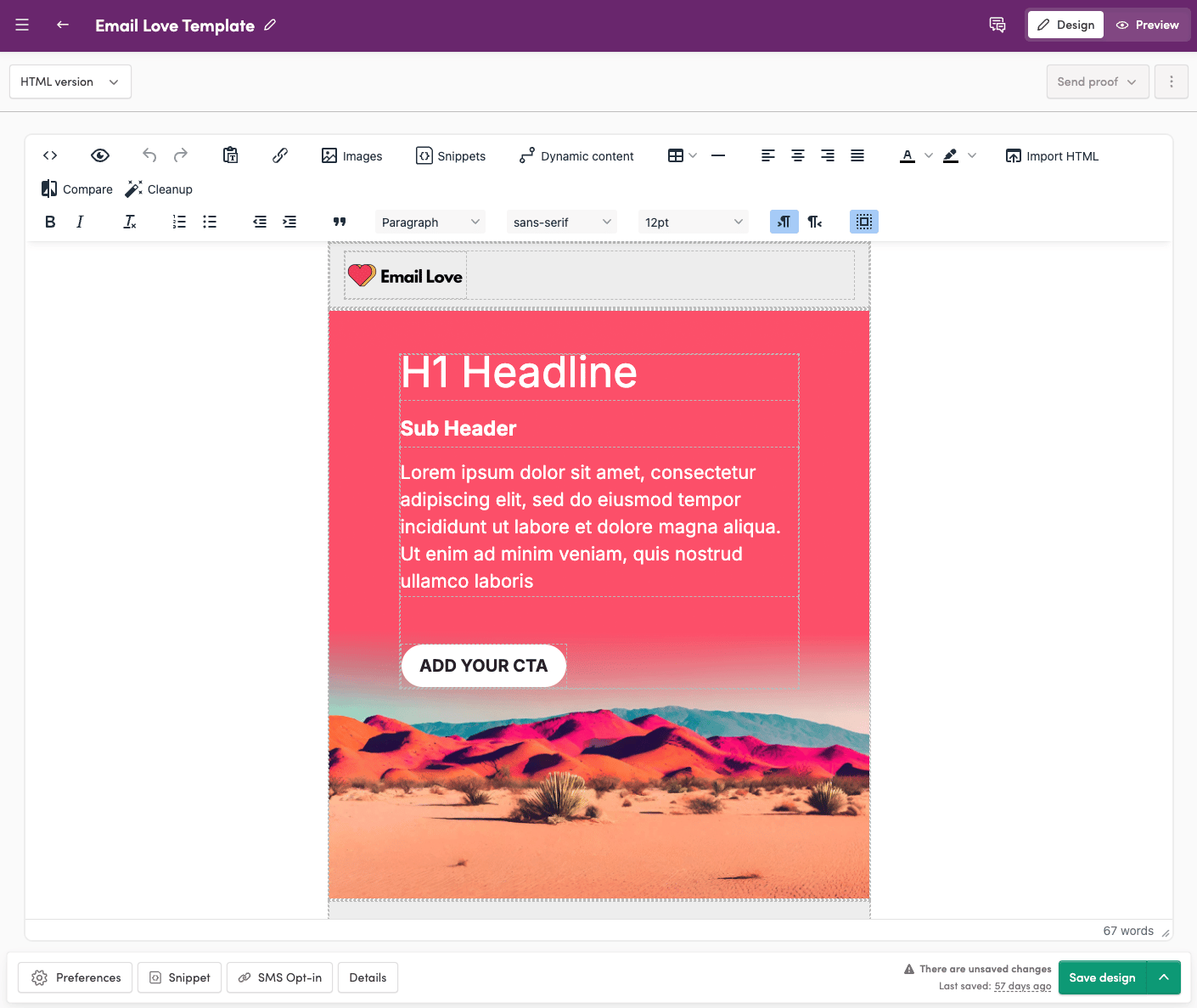 Iterable Templates screen showing an email exported from the Email Love plugin