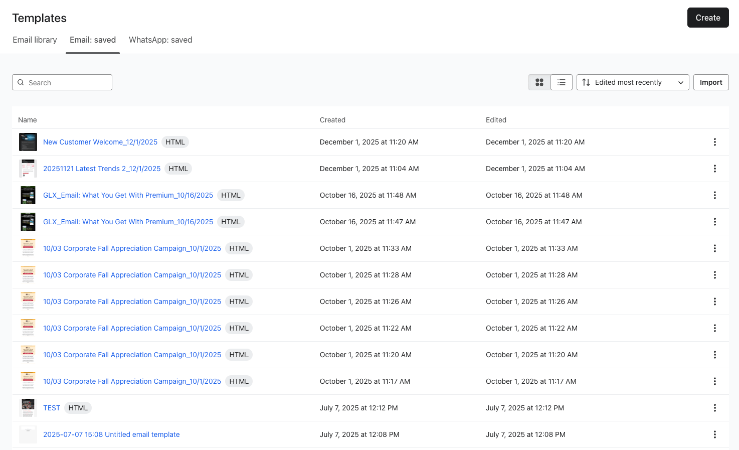 Klaviyo templates library showing a newly exported Email Love template