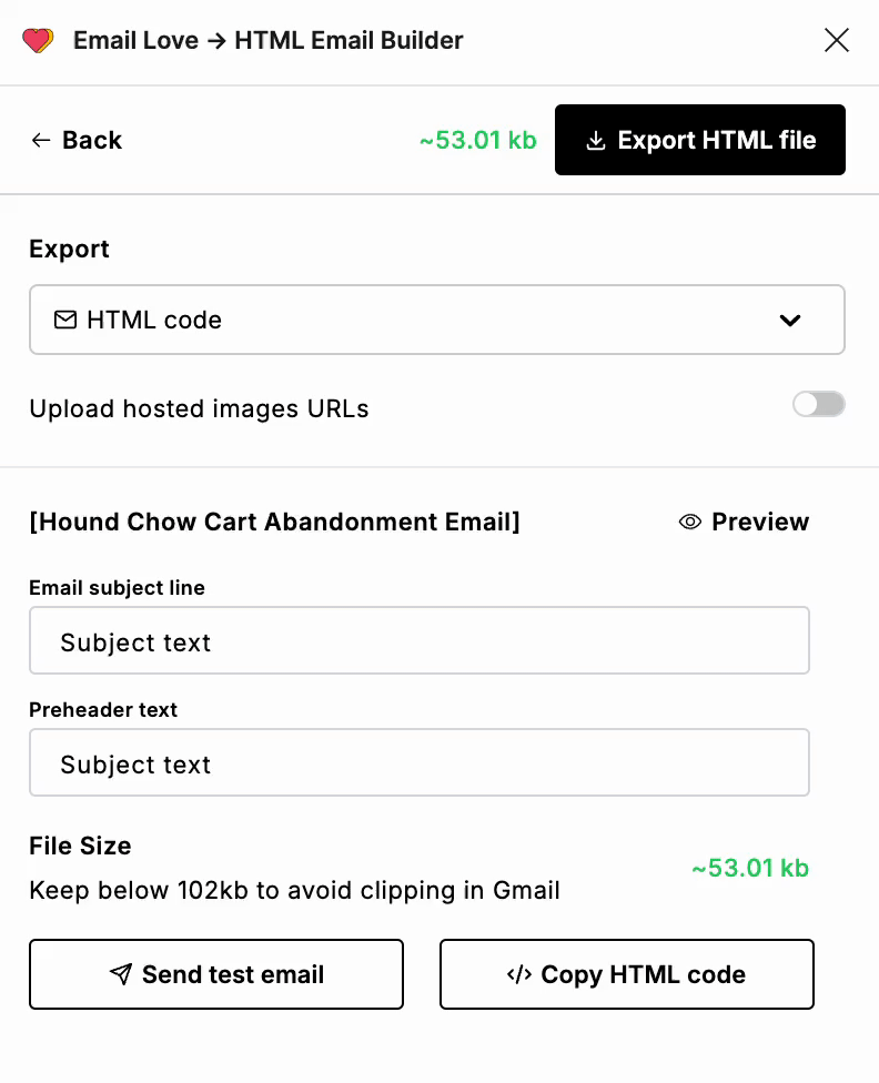 Screen recording of exporting an email for Loops from the plugin