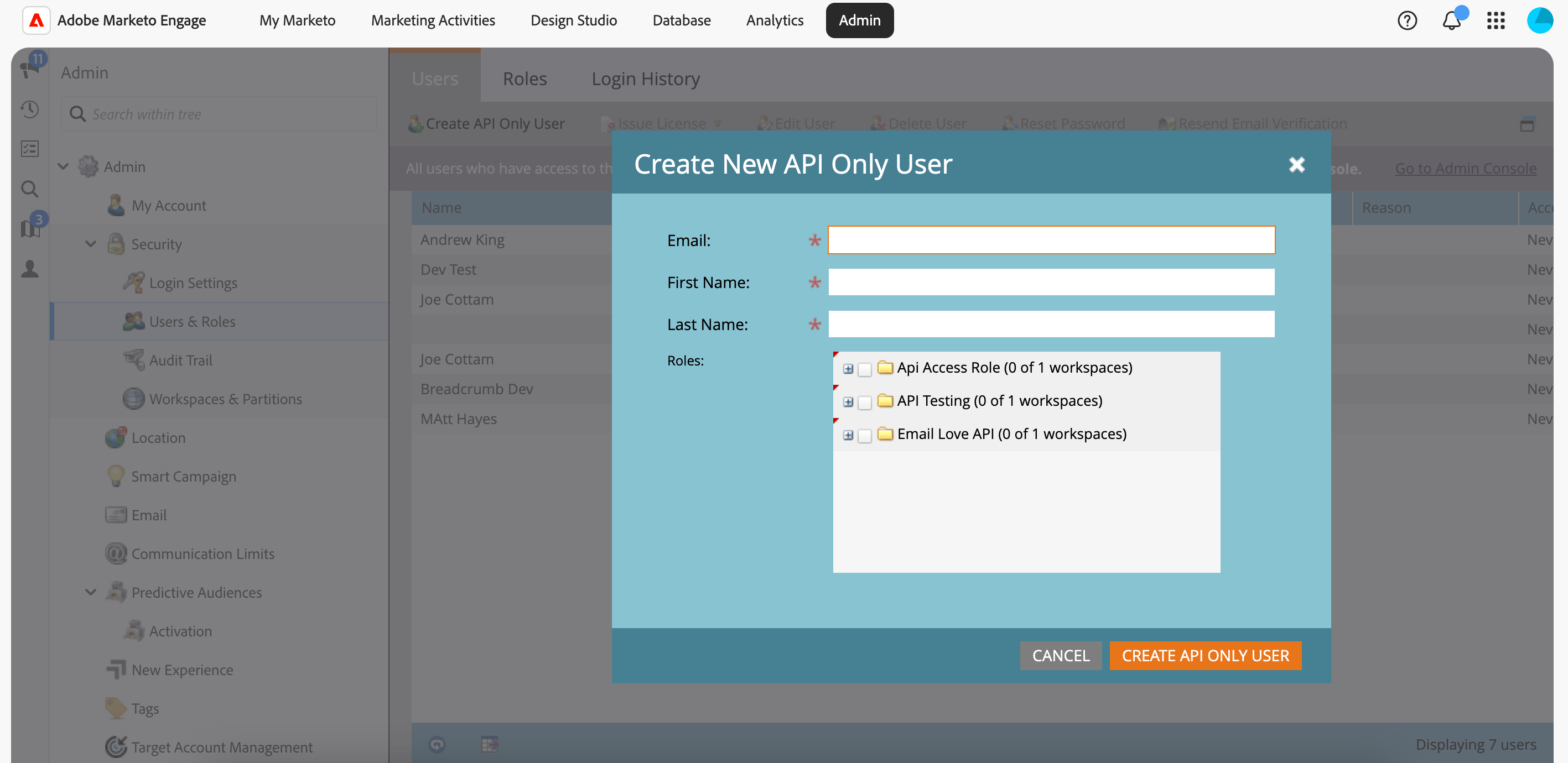 Marketo role creation screen with Read-Write Assets permission enabled