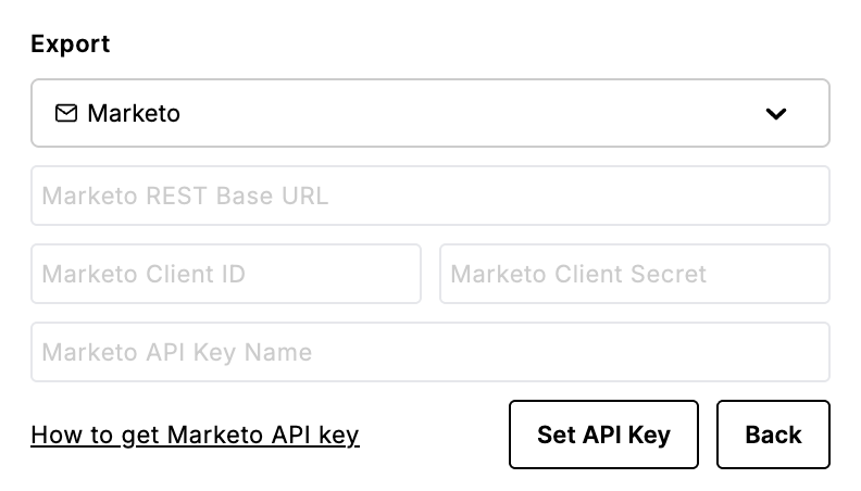 Plugin export panel with Marketo credential fields