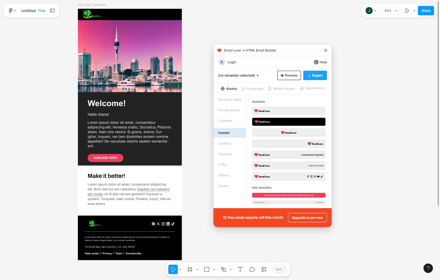 The customized email template with a new logo, Welcome headline, and updated copy