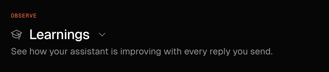 The Learnings page title with the dropdown menu that switches whose learnings you see