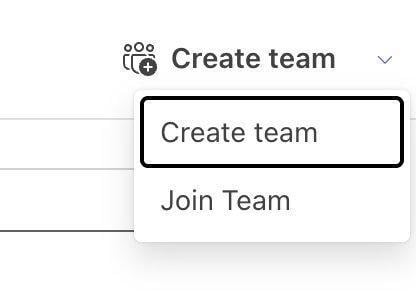 Create team menu in Microsoft Teams