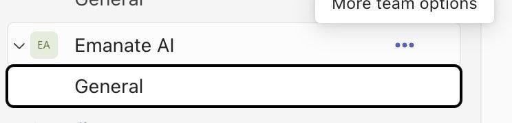 More team options button next to the Emanate AI team
