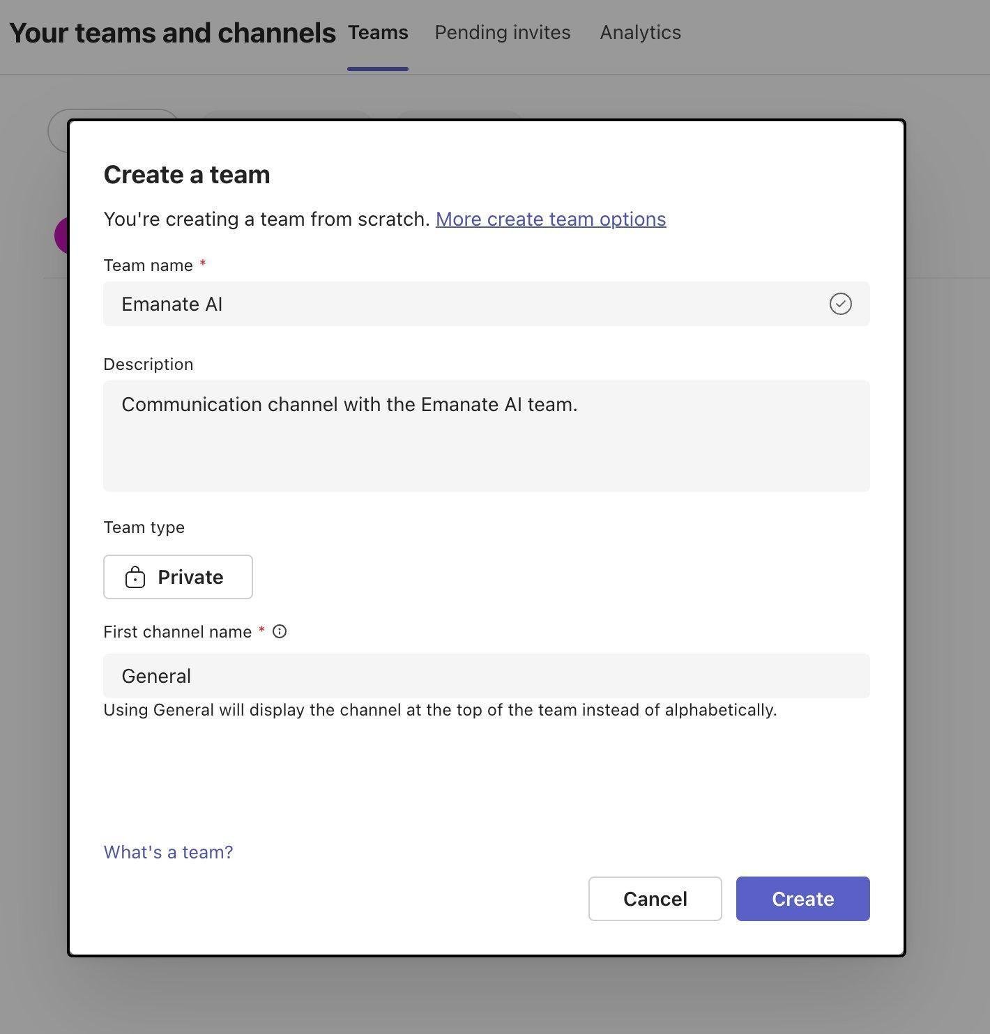 Emanate AI team configuration in Microsoft Teams