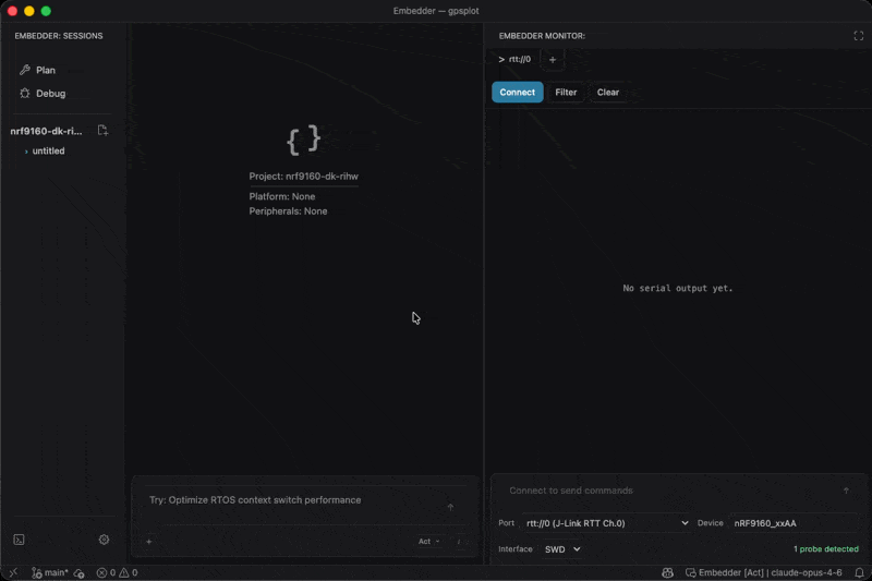 Embedder TUI cycling Act → Plan → Debug with Shift+Tab