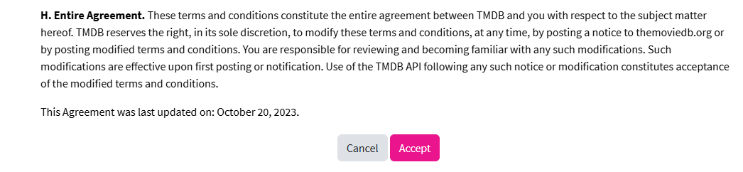 The Movie Database(TMDB) terms of service