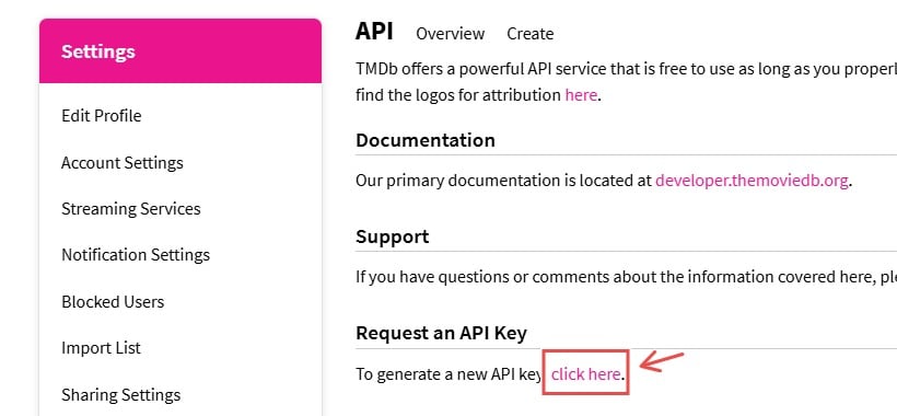 The Movie Database(TMDB) API request API key