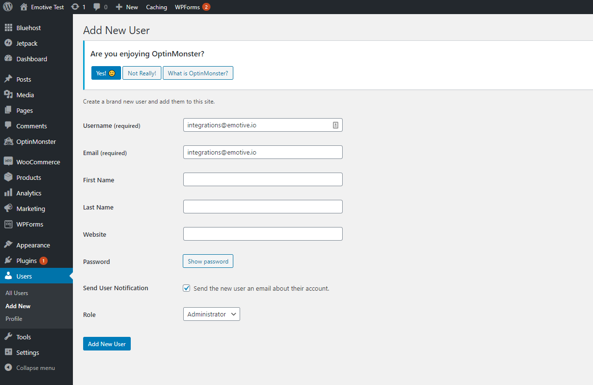 woocommerce add user