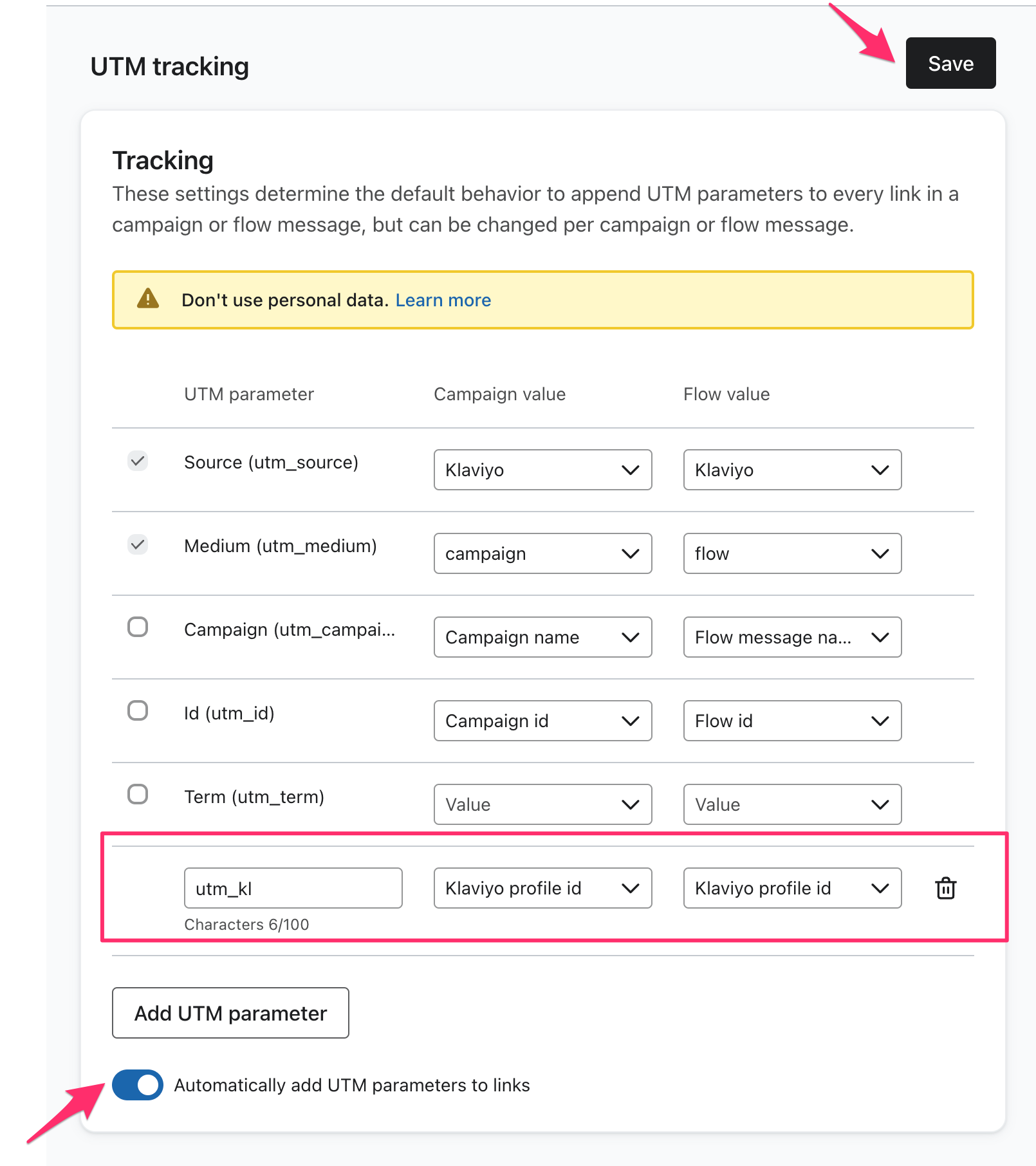 Klaviyo UTM Tracking