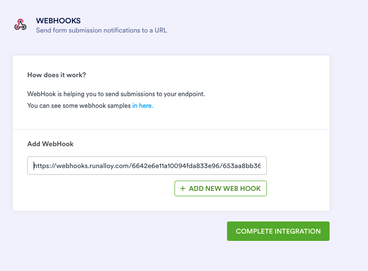 create new webhook in jotform