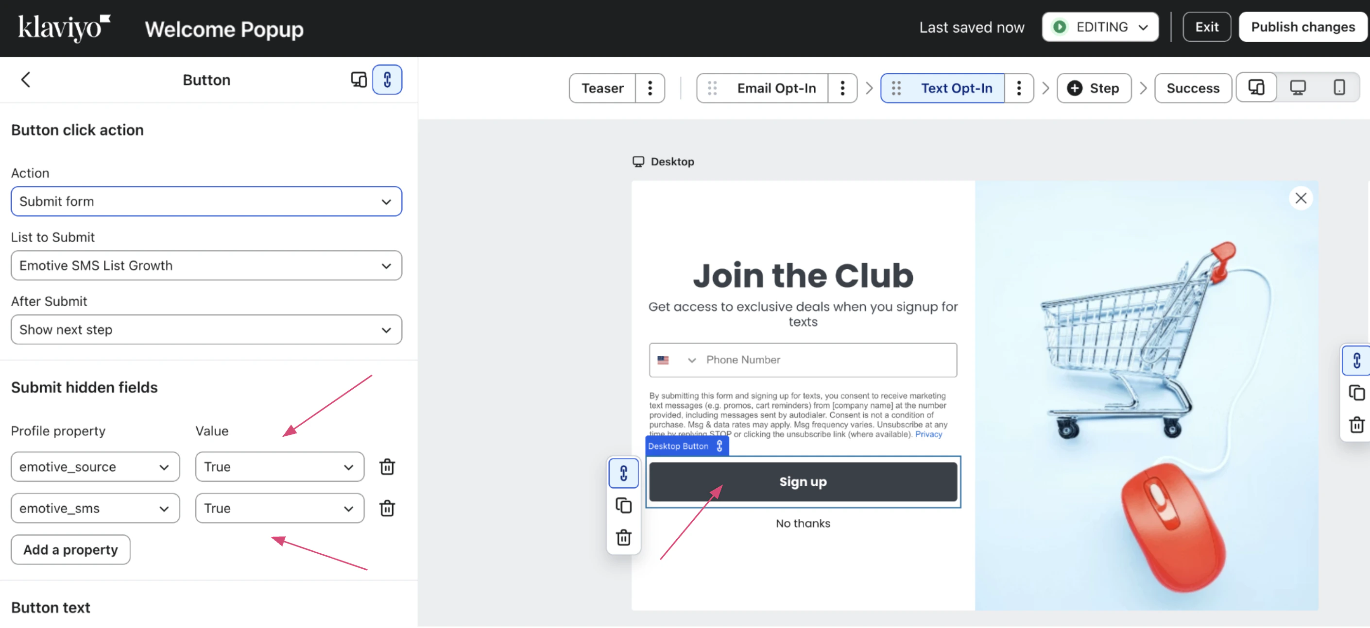 screenshot showing a signup flow in the emotive form builder