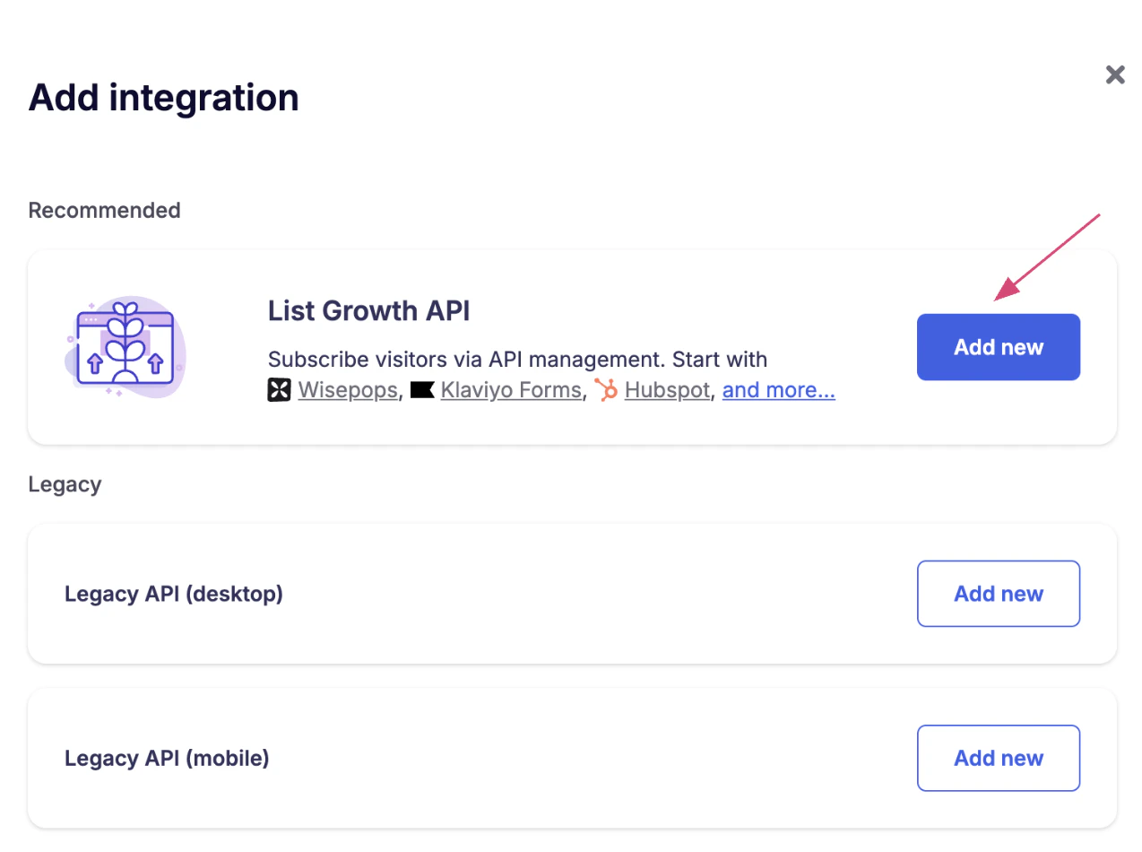 screenshot showing how to create a new list growth api in emotive