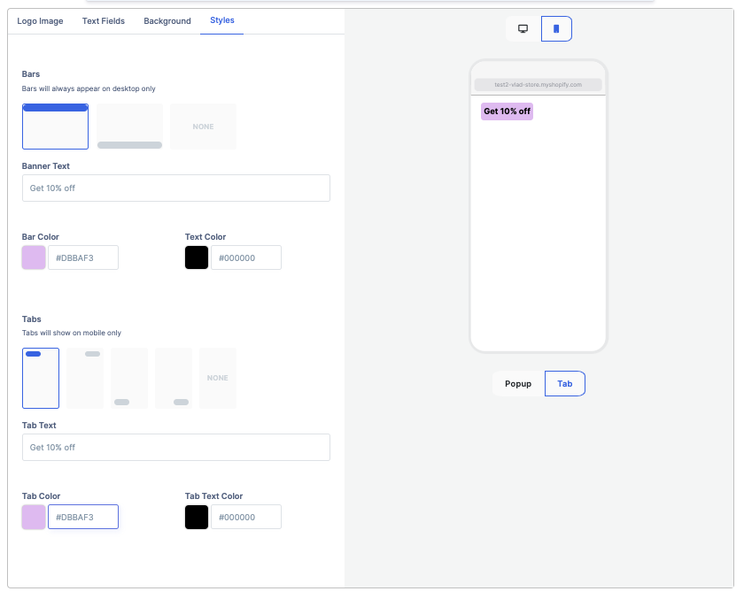select tab preferences