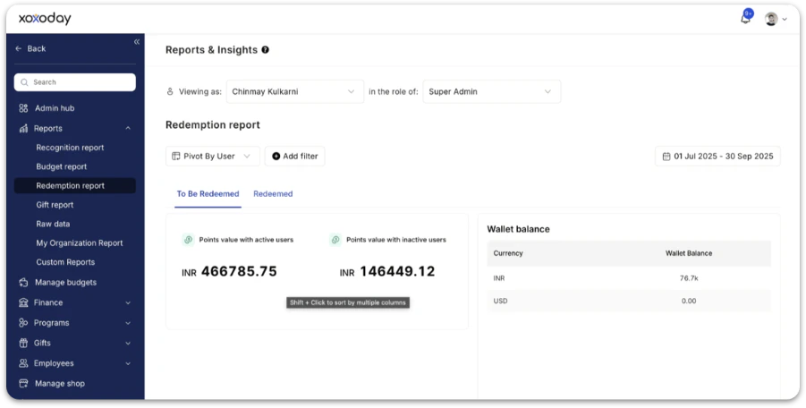 Wallet management view