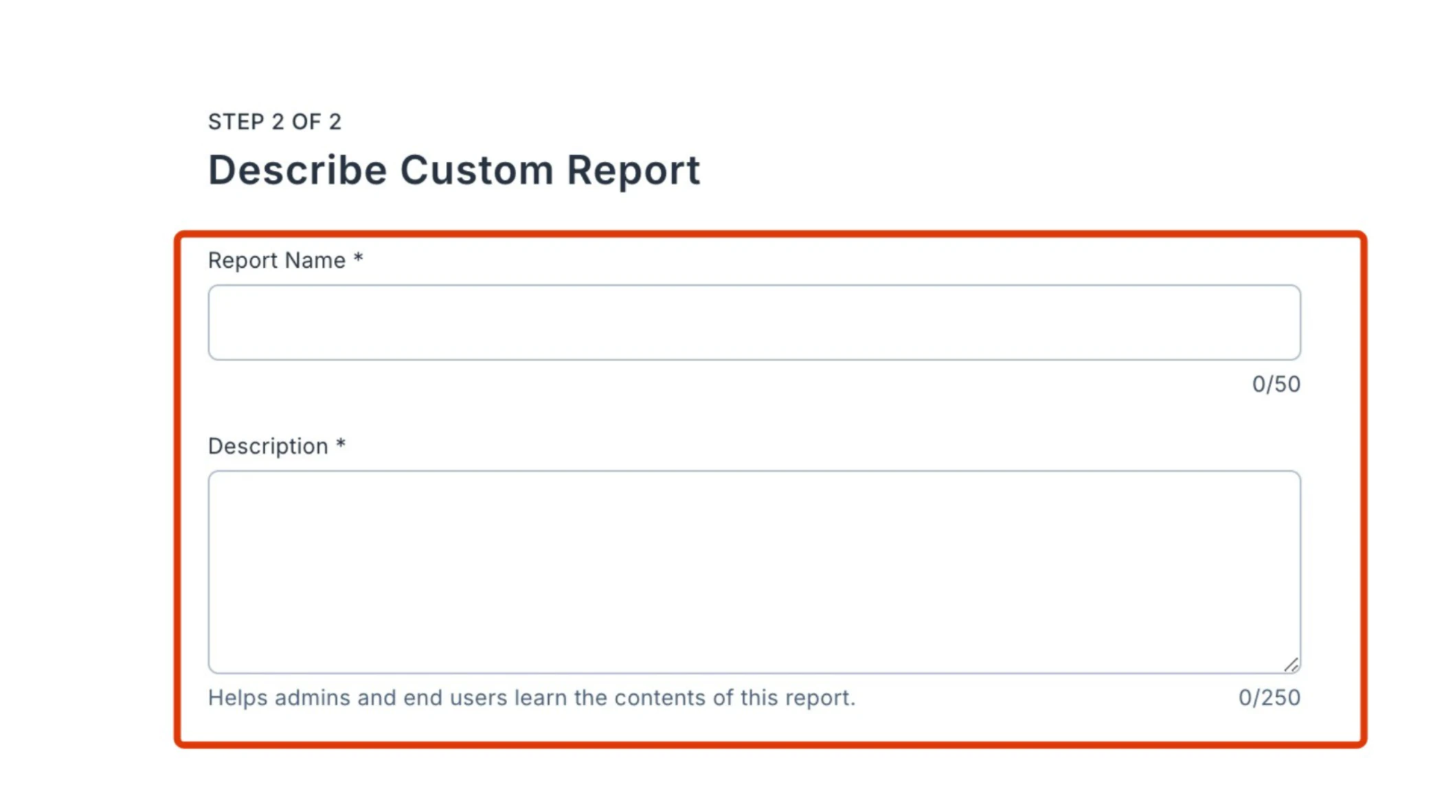 Custom report — name and description