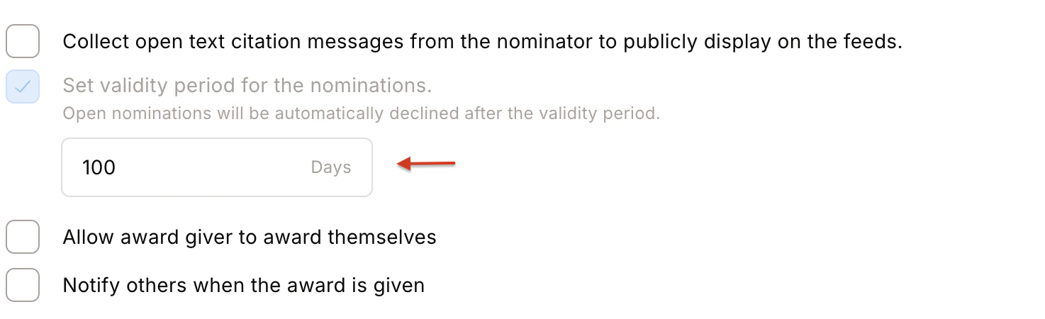 Nomination Validity setting with period configuration