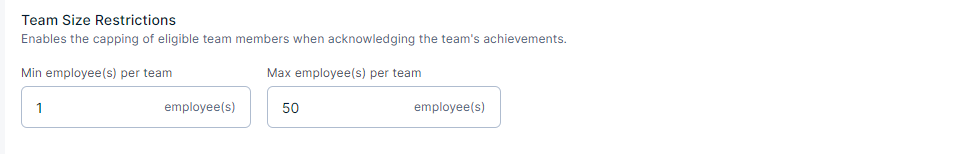 Privacy Control and Team Size settings in advanced award configuration