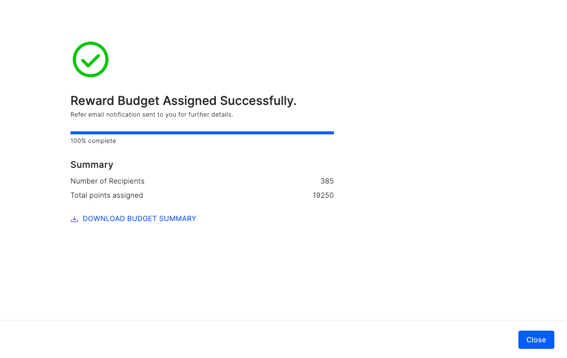 Budget distribution confirmation summary screen