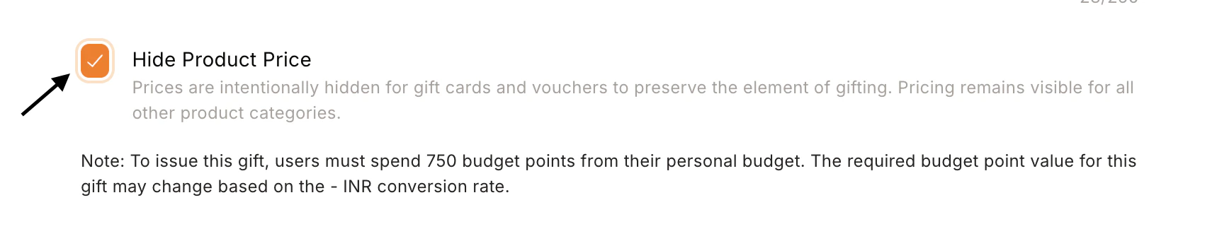 Hide Product Price checkbox option in collection settings