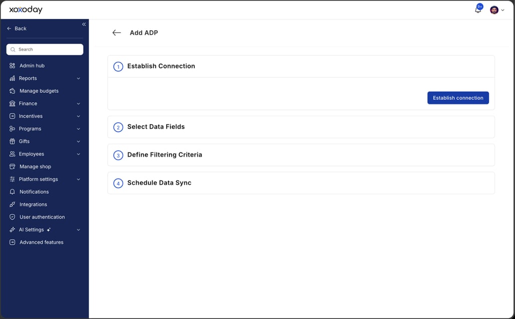 Add ADP screen in Empuls with the Establish connection button