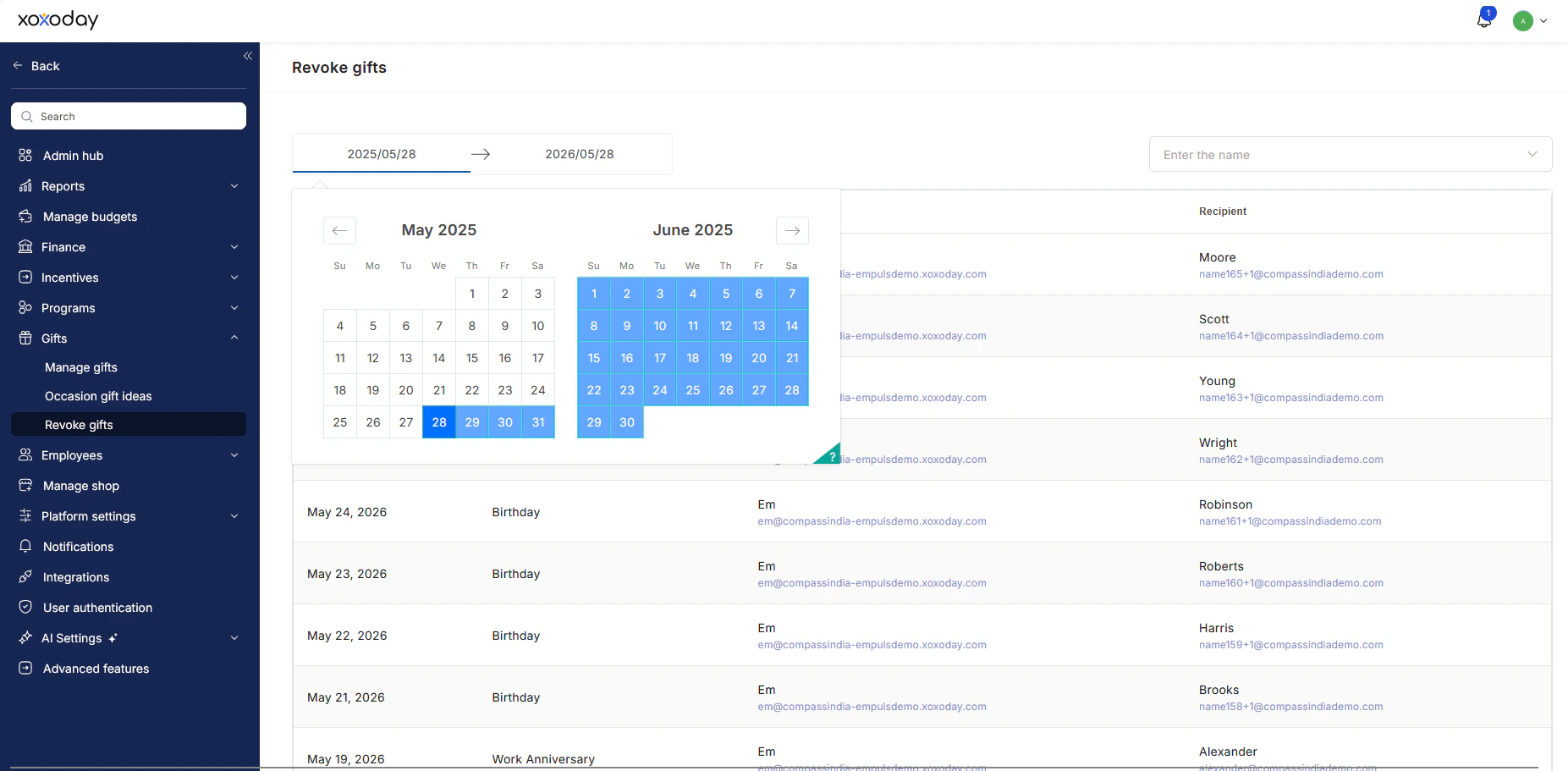 Date range filter