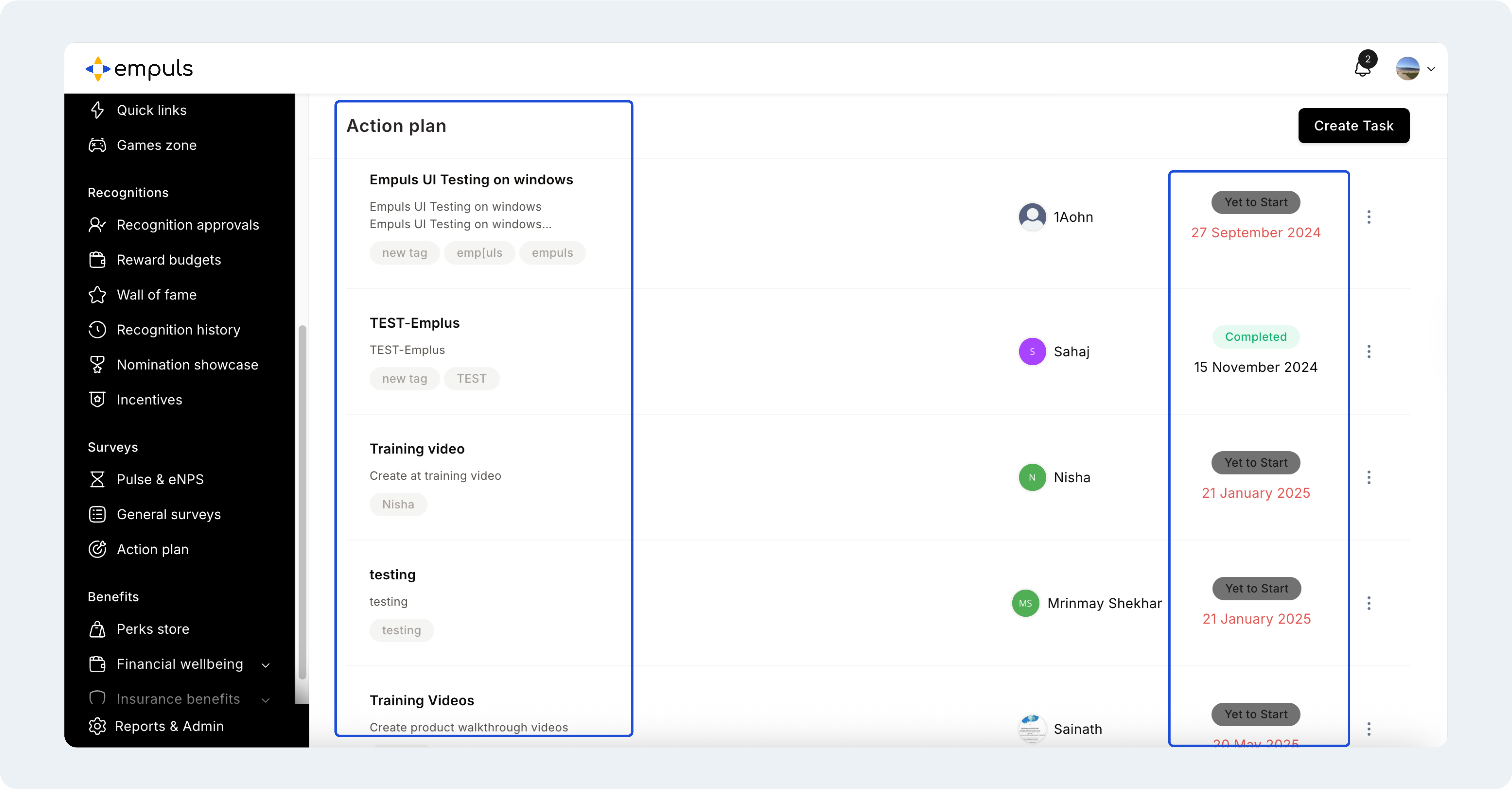 Action Plan page filtering plans by creation year and ETA date for faster lookup