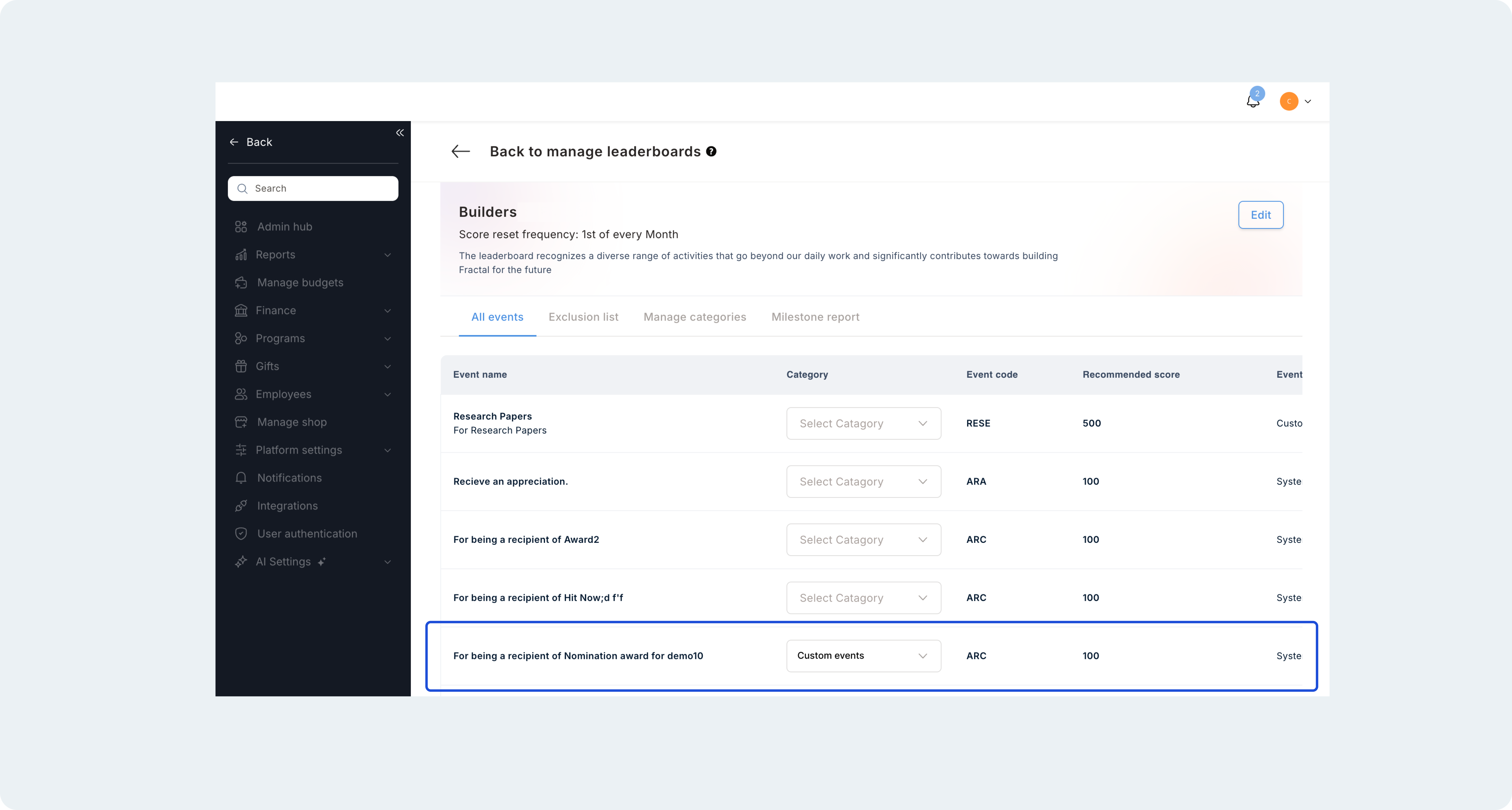 Leaderboard automation crediting Builder Points for work anniversaries from year 1 to 30