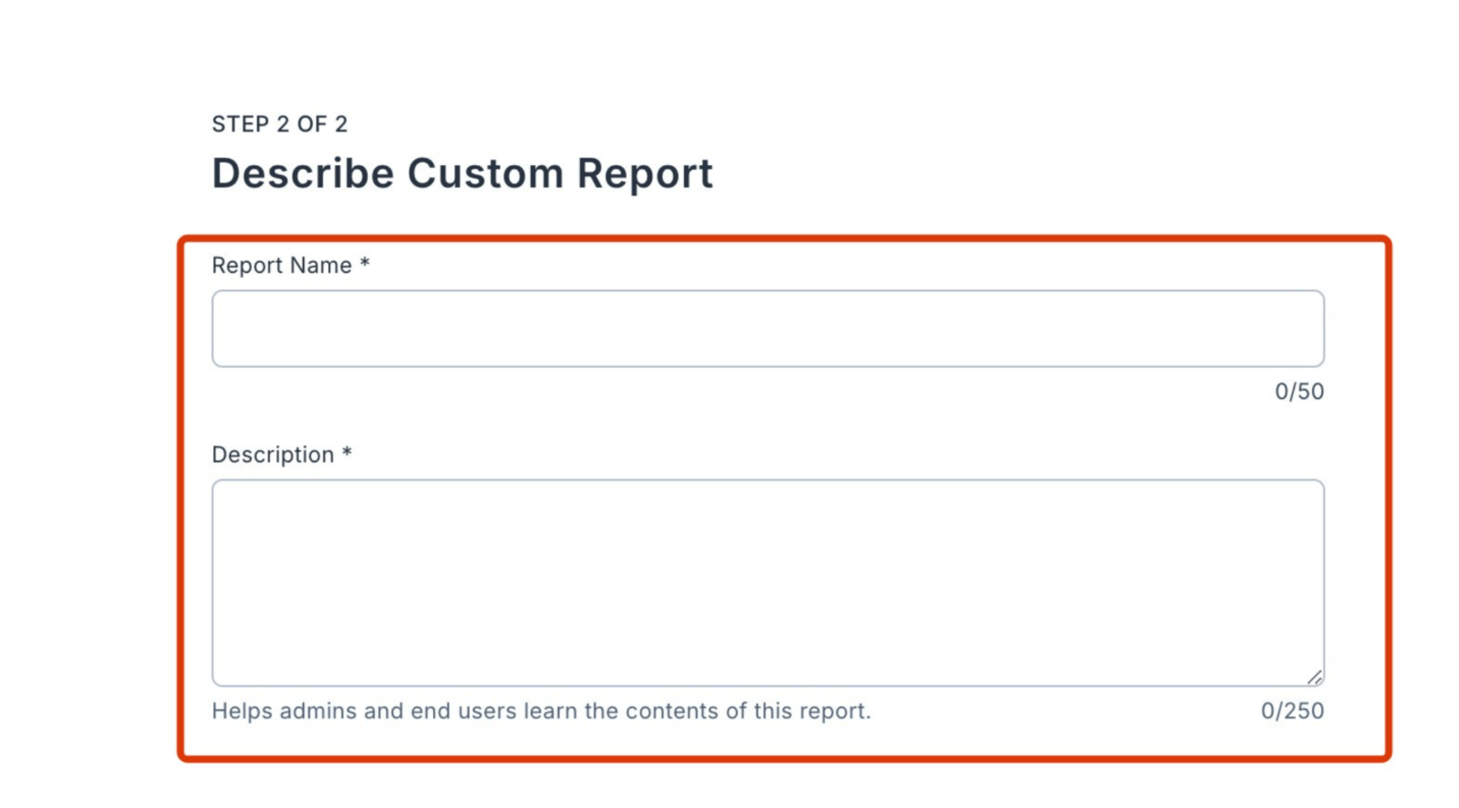 Custom report — name and description
